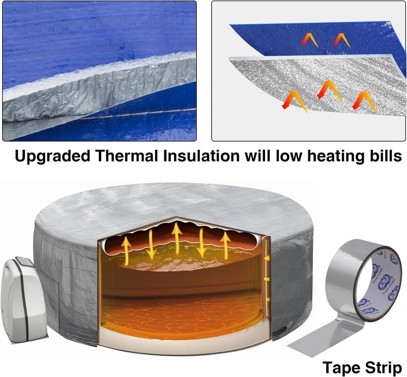UCEDER Round Insulated Hot Tub Cover,Outdoor Waterproof Inflatable Hot Tub Thermal Cover with Install Door Design,Energy-Saving and Eco-Friendly Spa Cover for Keeping Warm(Silver, 77" D x 28”H) - Image 4